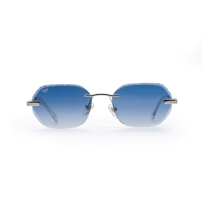 OVAL OYE SILVER DIAMOND CUT BLUE LENSES HANDMADE - Image 1