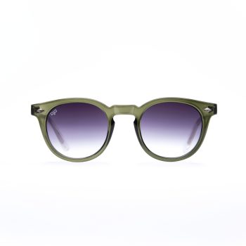ROUND CLEAR GREEN FRAME AND CLEAR TEMPLES WITH BLACK LENSES