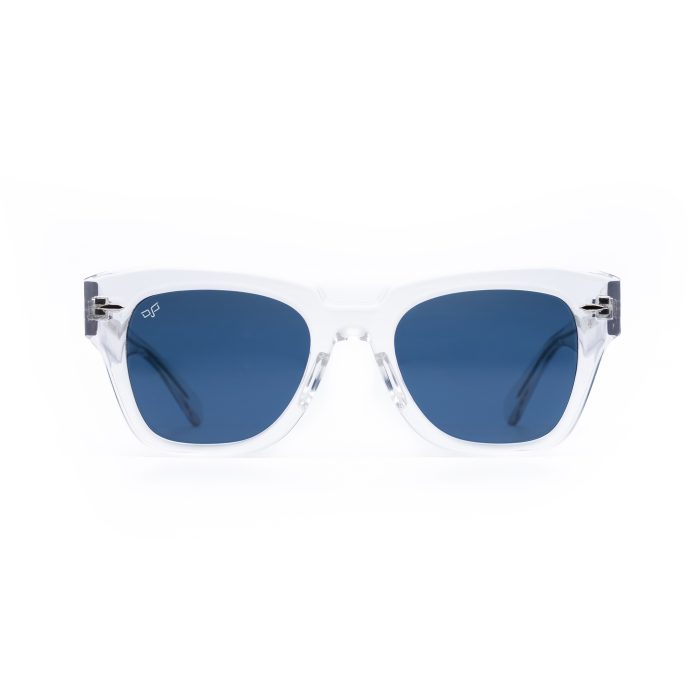 SQUARE CLEAR FRAME AND TEMPLES WITH BLUE LENSES HANDMADE - Image 1