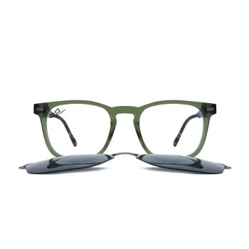 SQUARE OOG CLEAR GREEN AND SHELL BROWN HANDMADE WITH POLARISED CLIP ON
