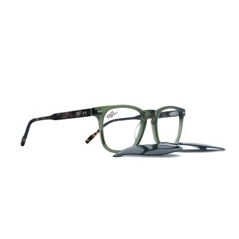 SQUARE OOG CLEAR GREEN AND SHELL BROWN HANDMADE WITH POLARISED CLIP ON - Image 2